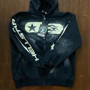 Men's Black Graphic ‘HellStar’ Zip-Up Hoodie